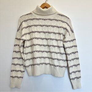 Joie NWT Turtleneck Sweater Size Medium Cream Gray Striped Knit Pullover Pattern